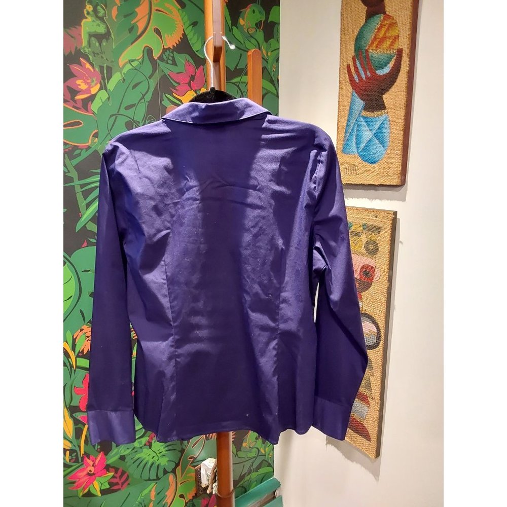 Worthington Women's Dark Purple Long Sleeve Ruched Stretch Dress Shirt. Sz XL - Picture 2 of 14